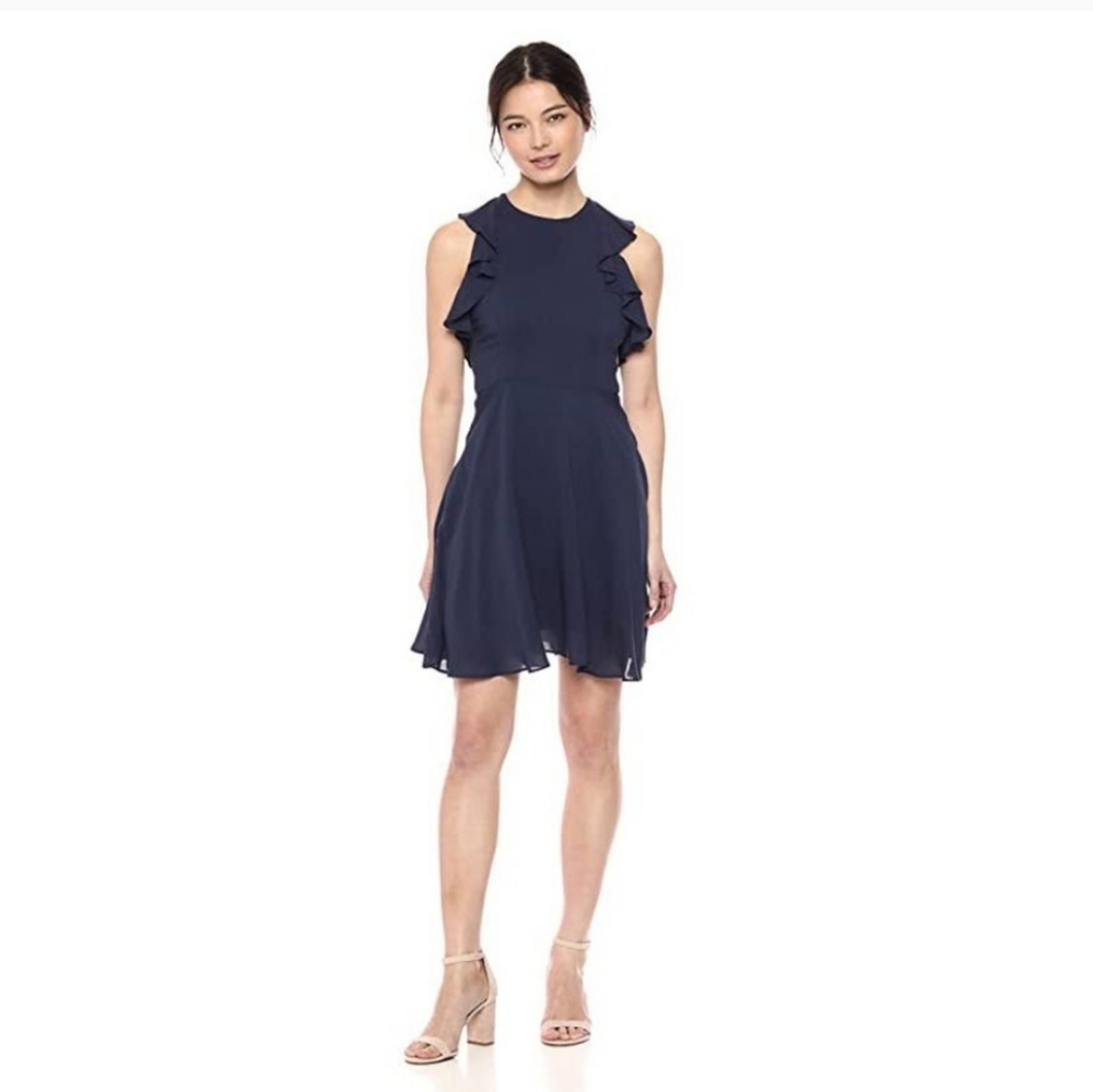 BB Dakota NWT Samantha Ruffle Navy Open Back Dress Mini Strappy Size 4